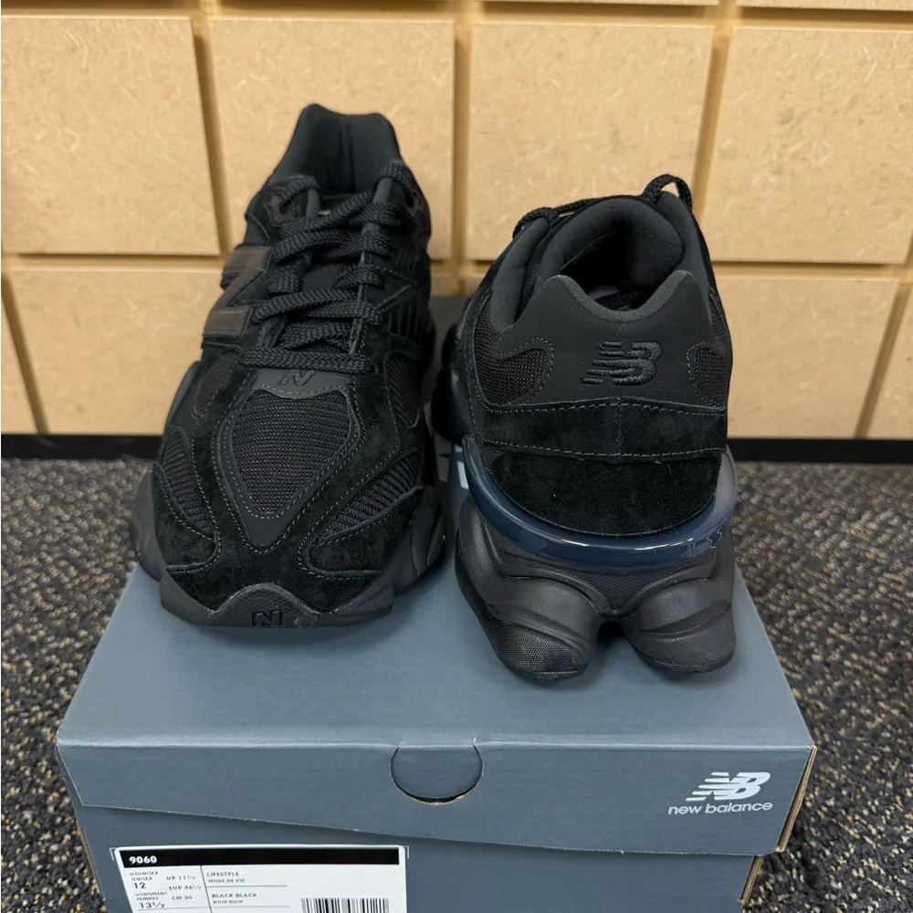 New Balance 9060 Triple Black Athletic Shoes - Picture 3 of 4
